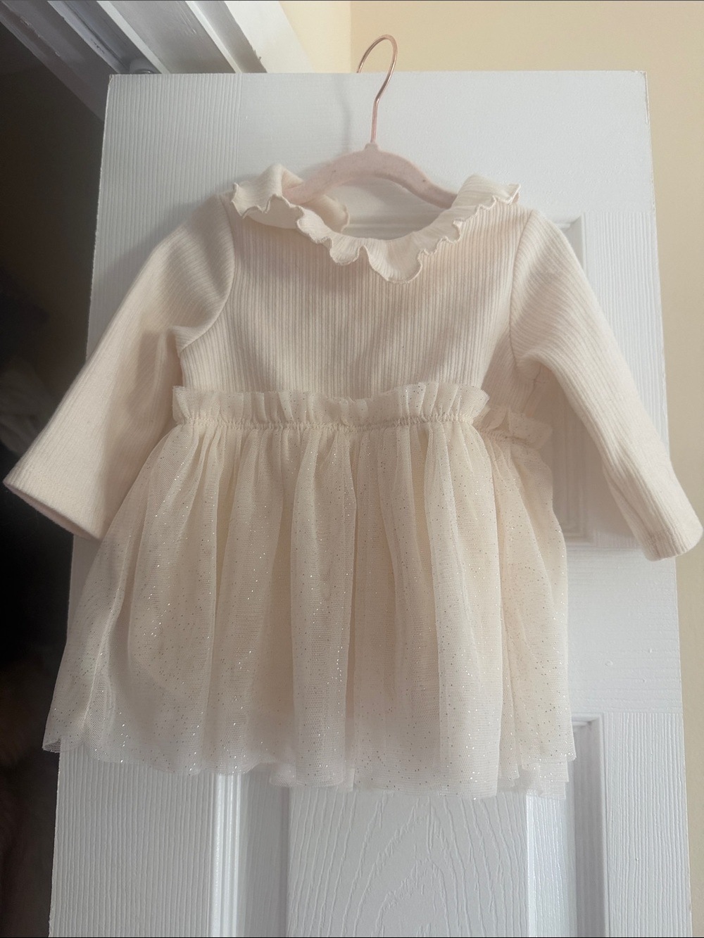 cloud island Cream Tulle Long-Sleeve Ruffle Dress